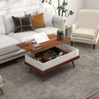 Mesa de Centro Elevatória Mesa de Centro Sala de Estar com 3 Compartimentos de Armazenamento Ocultos e Pés de Madeira para Escritório Dormitório 100x79x54 cm Marrom e Preto — foto 2
