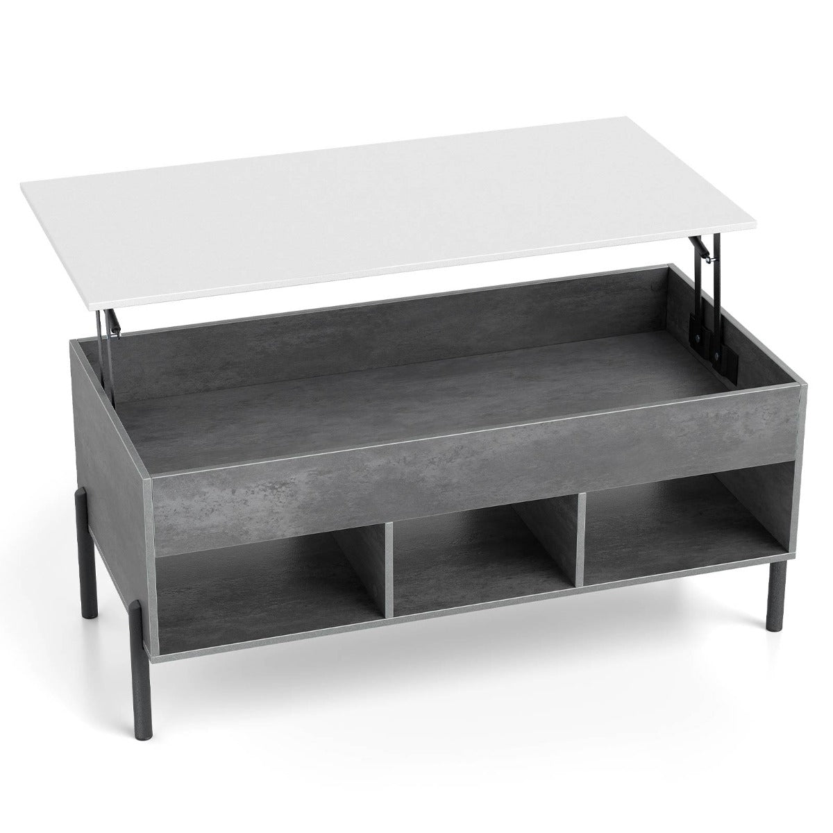 Mesa de Centro Elevável Cinzenta com Tampo Ajustável e Compartimento Oculto — foto 2