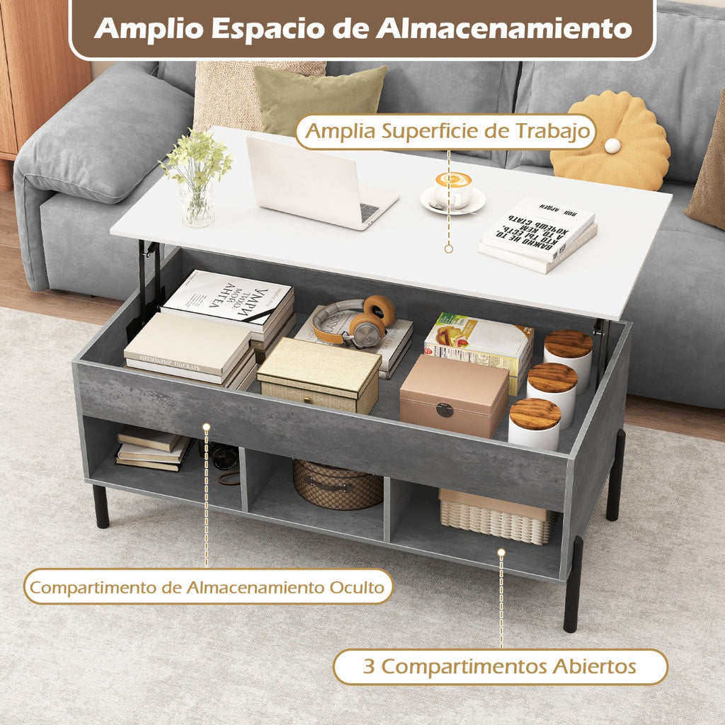 Mesa de Centro Elevável Cinzenta com Tampo Ajustável e Compartimento Oculto — foto 6