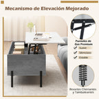 Mesa de Centro Elevável Cinzenta com Tampo Ajustável e Compartimento Oculto — foto 7