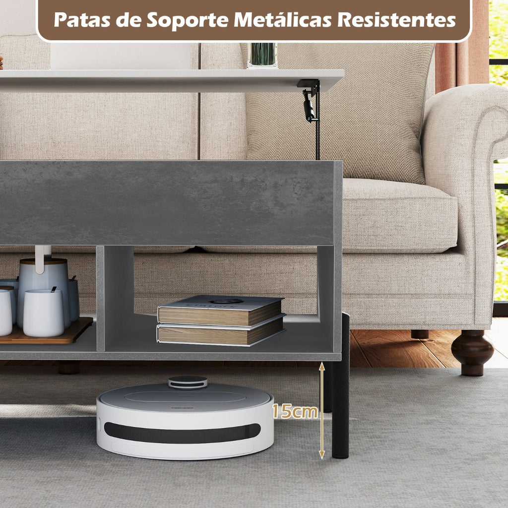Mesa de Centro Elevável Cinzenta com Tampo Ajustável e Compartimento Oculto — foto 8