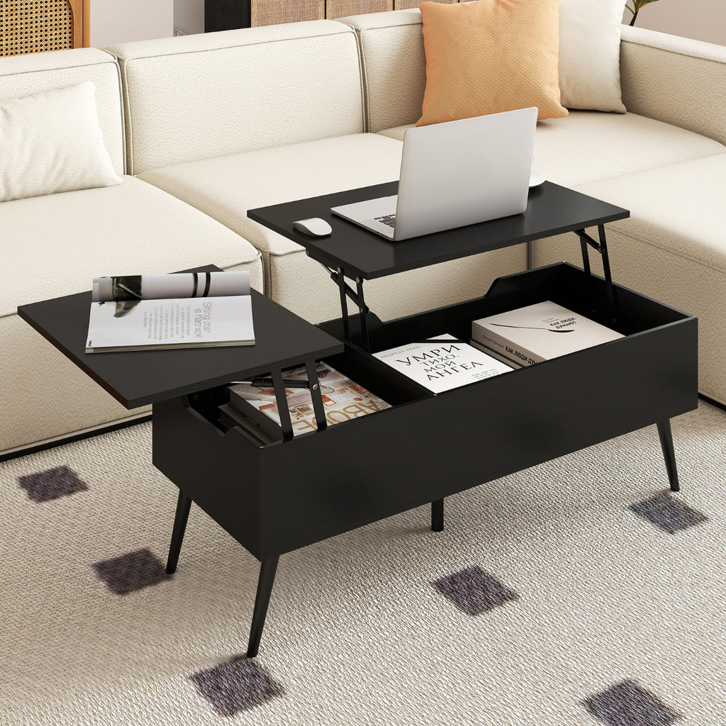 Mesa de Centro Elevável com 2 Compartimentos de Armazenamento Ocultos e Superfície Ajustável – Preto — foto 1