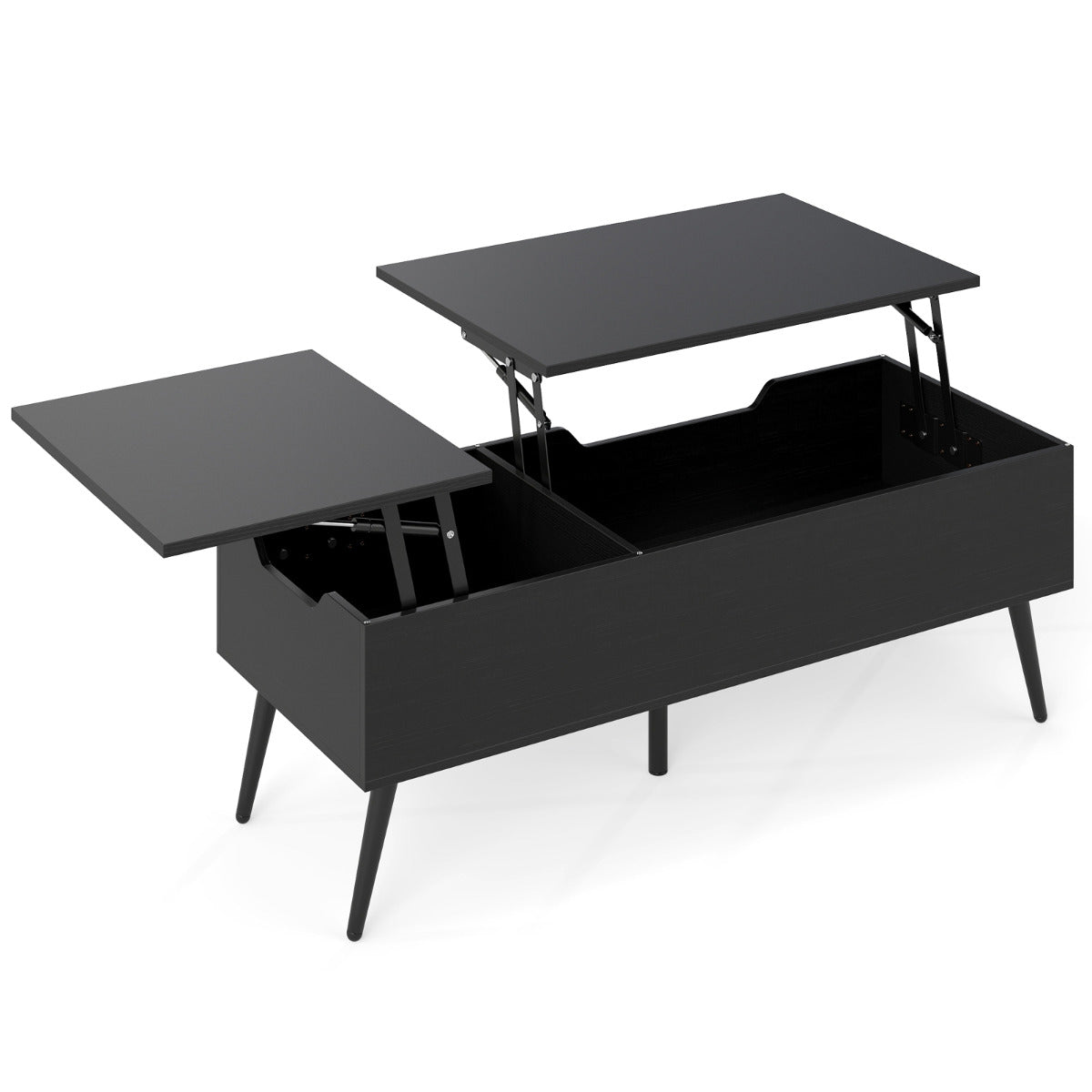Mesa de Centro Elevável com 2 Compartimentos de Armazenamento Ocultos e Superfície Ajustável – Preto — foto 2