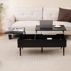 Mesa de Centro Elevável com 2 Compartimentos de Armazenamento Ocultos e Superfície Ajustável – Preto — foto 4