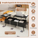 Mesa de Centro Elevável com 2 Compartimentos de Armazenamento Ocultos e Superfície Ajustável – Preto — foto 7