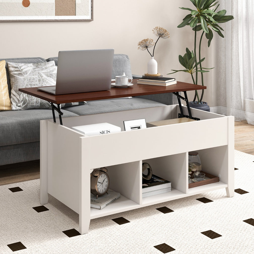Mesa de Centro Elevável com 3 Prateleiras Abertas para Sala 105 x 52 x 49 cm — foto 1