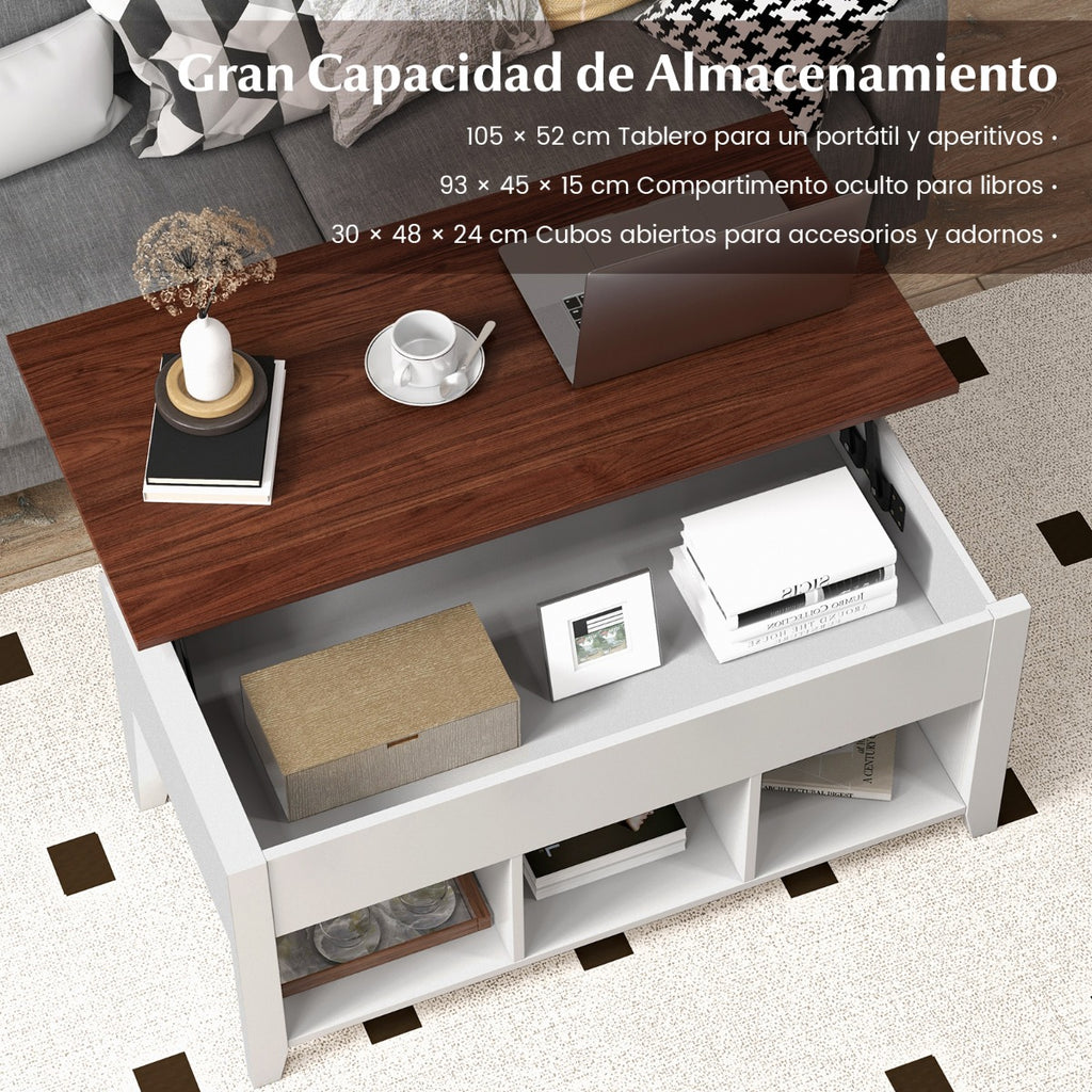 Mesa de Centro Elevável com 3 Prateleiras Abertas para Sala 105 x 52 x 49 cm — foto 6