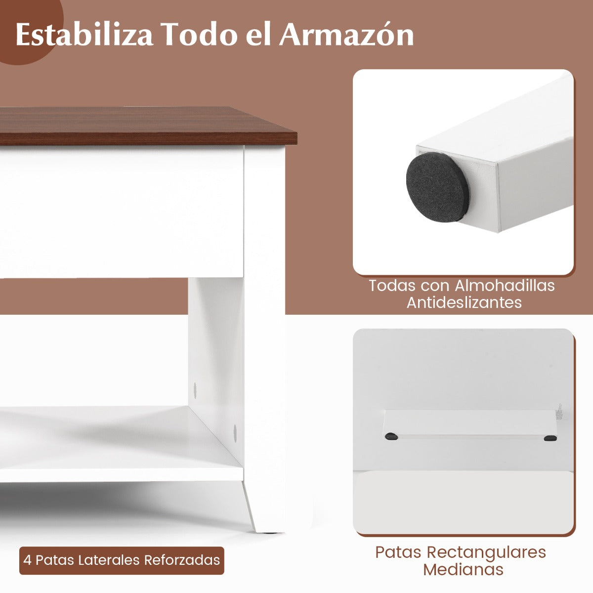 Mesa de Centro Elevável com 3 Prateleiras Abertas para Sala 105 x 52 x 49 cm — foto 8
