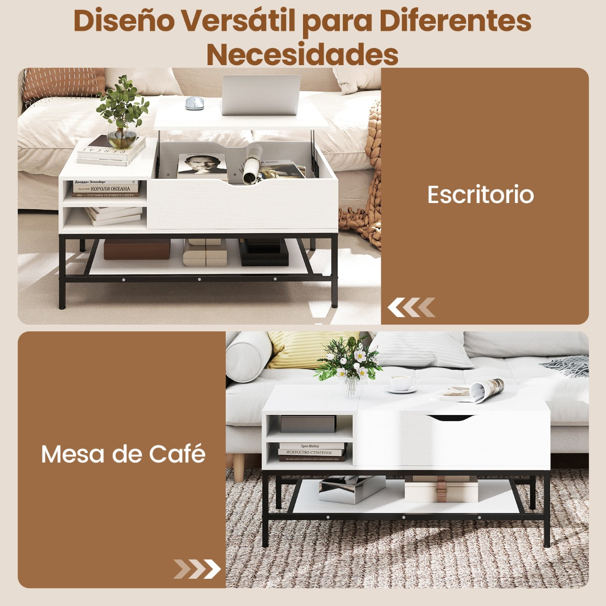 Mesa de Centro Elevável com Compartimento Oculto Branco 99,5cm — foto 10