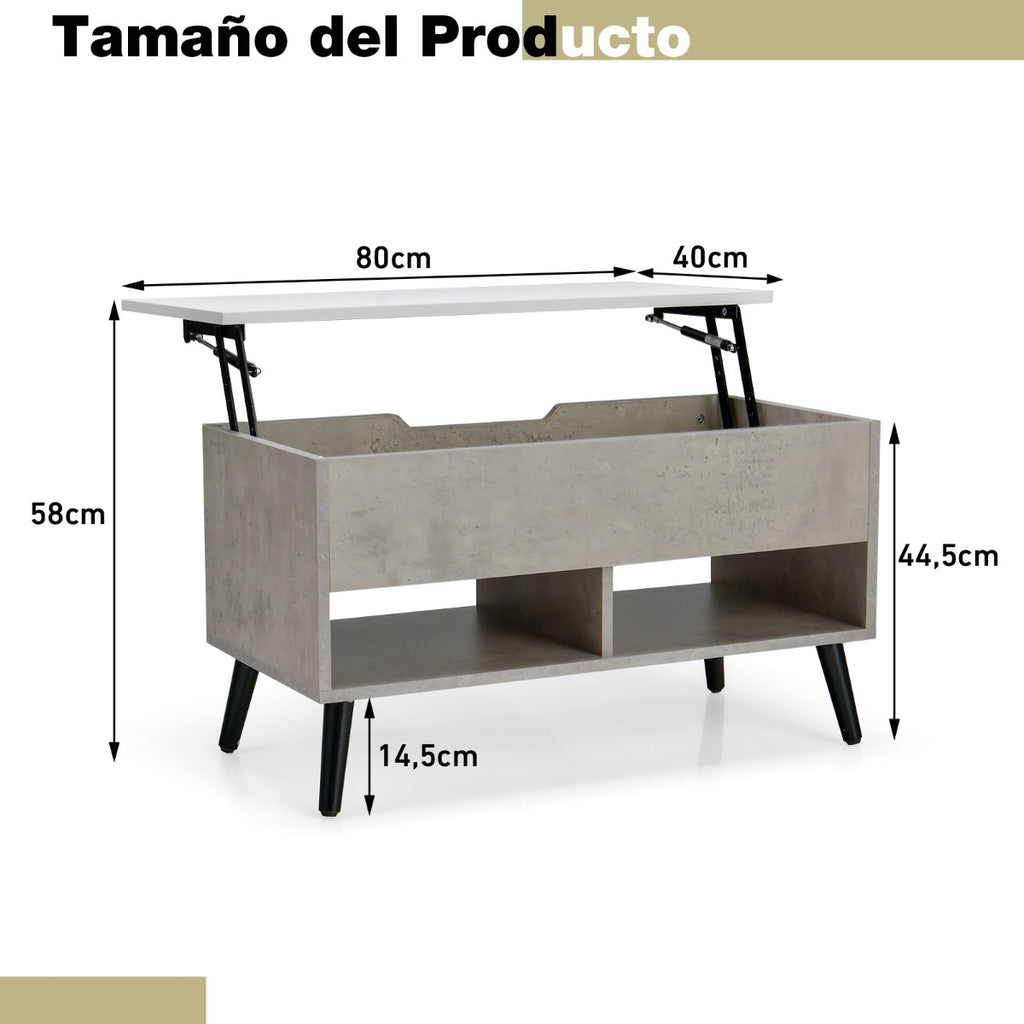 Mesa de Centro Elevável com Compartimento Oculto e 2 Prateleiras 80x40x44,5cm — foto 3