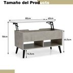 Mesa de Centro Elevável com Compartimento Oculto e 2 Prateleiras 80x40x44,5cm — foto 3