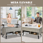 Mesa de Centro Elevável com Compartimento Oculto e 2 Prateleiras Cinzenta — foto 7