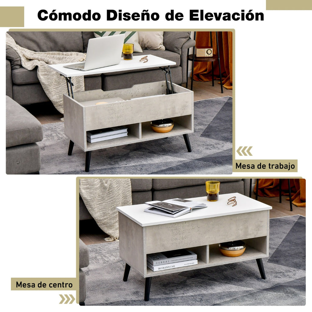 Mesa de Centro Elevável com Compartimento Oculto e 2 Prateleiras 80x40x44,5cm — foto 9
