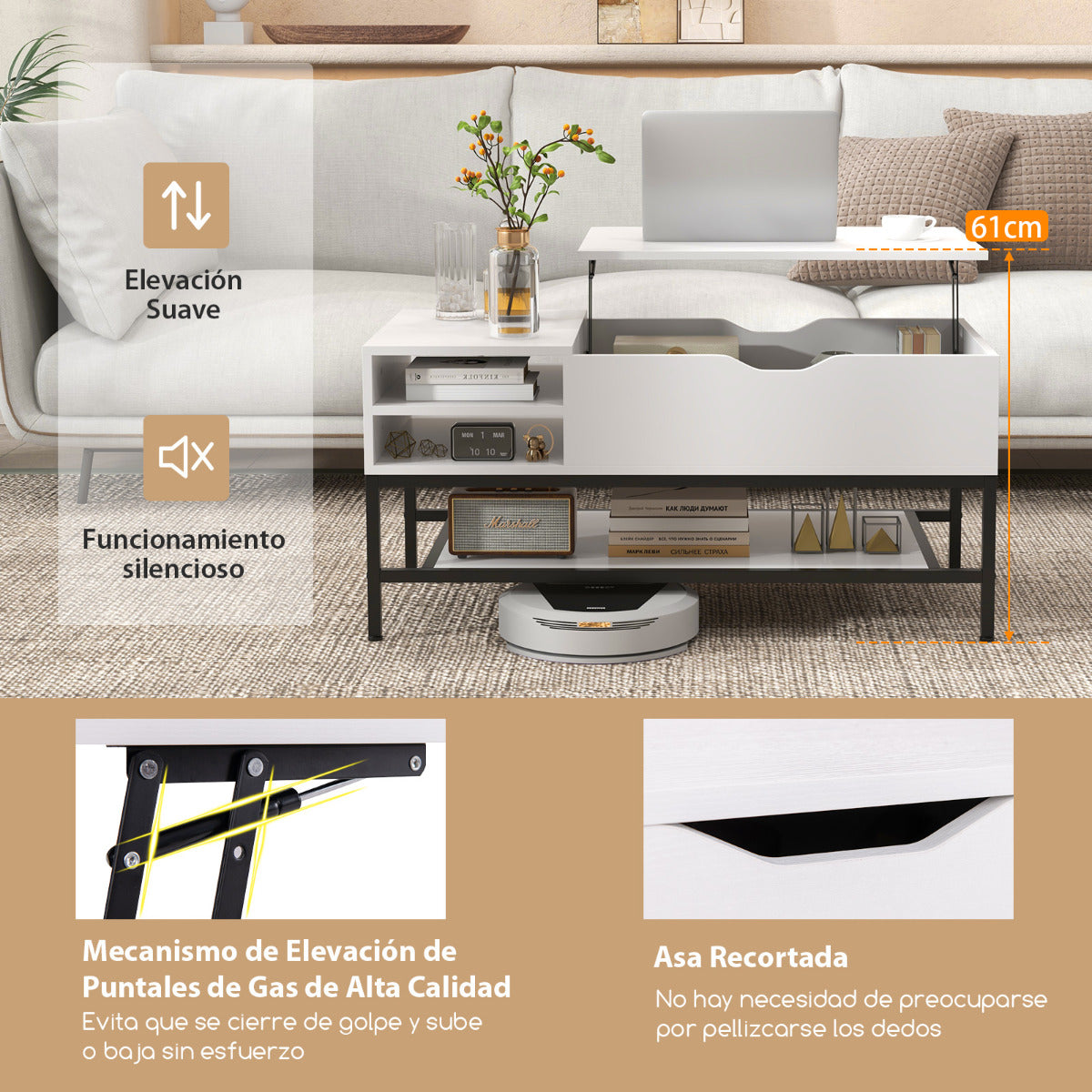 Mesa de Centro Elevável com Compartimento Oculto e Estante Extraível — foto 8