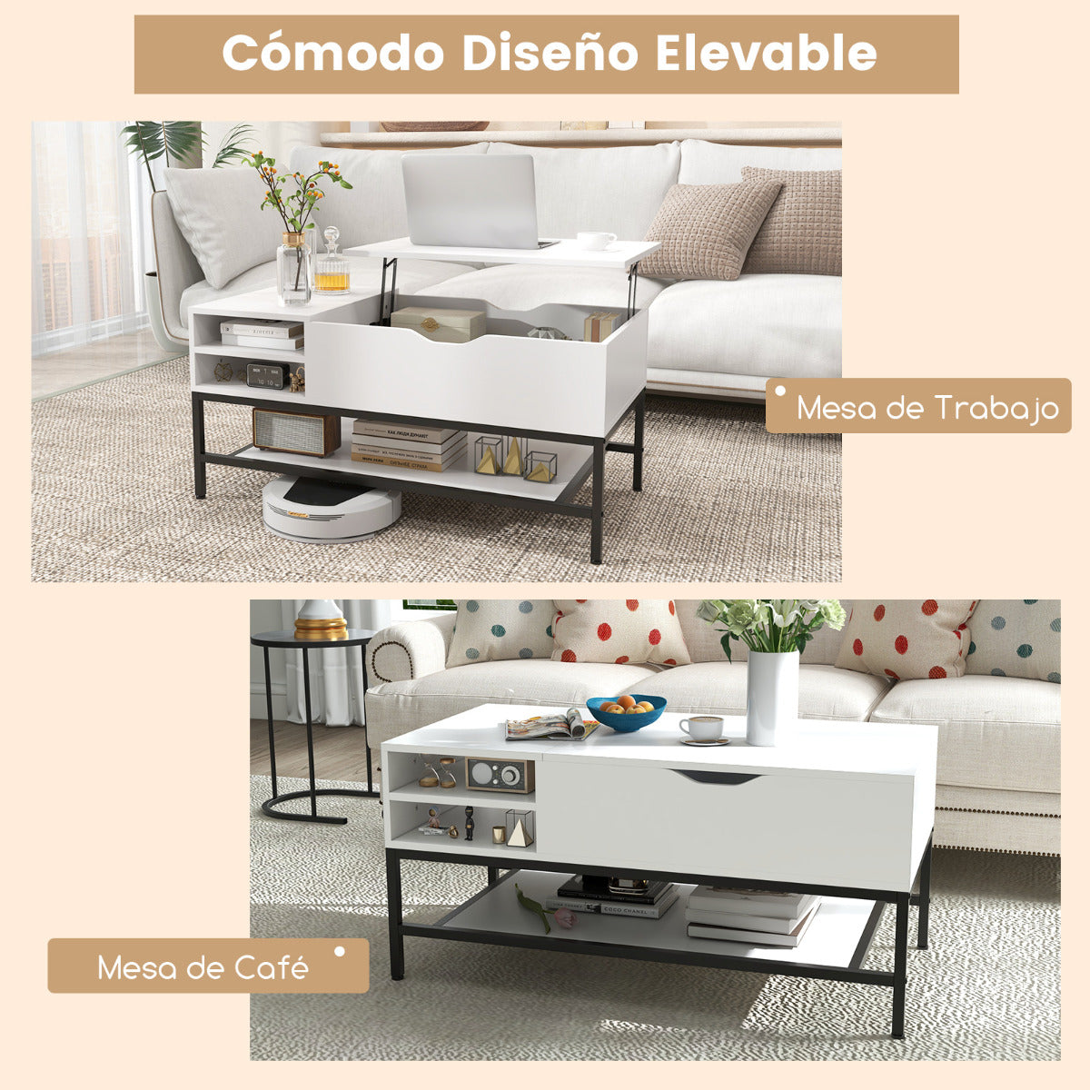 Mesa de Centro Elevável com Compartimento Oculto e Estante Extraível — foto 9