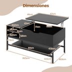 Mesa de Centro Elevável com Compartimento Oculto e Prateleiras - Preto — foto 3