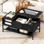 Mesa de Centro Elevável com Compartimento Oculto e Prateleiras - Preto — foto 5