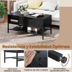 Mesa de Centro Elevável com Compartimento Oculto e Prateleiras - Preto — foto 9