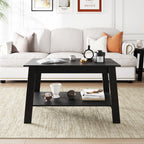 Mesa de centro em MDF e PB com prateleira aberta de 2 níveis, estilo rústico industrial, 60 kg, 80 x 39 x 48 cm, preta — foto 2