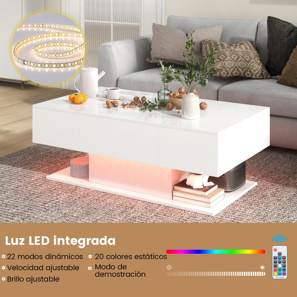 Mesa de Centro LED Moderna 2 Níveis com 20 Luzes Multicolor 110x60x40 cm — foto 6
