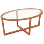 Mesa de Centro Oval em Vidro Temperado com Base de Madeira Acácia - Design Moderno para Sala 118x71cm — foto 2