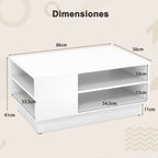 Mesa de Centro Rectangular com 2 Estantes Abertos 86x56x41 cm Branco — foto 3