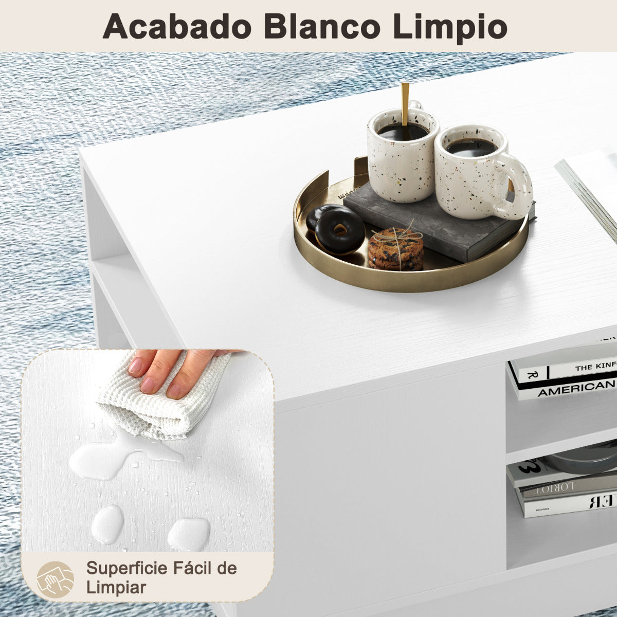 Mesa de Centro Rectangular com 2 Estantes Abertos 86x56x41 cm Branco — foto 7