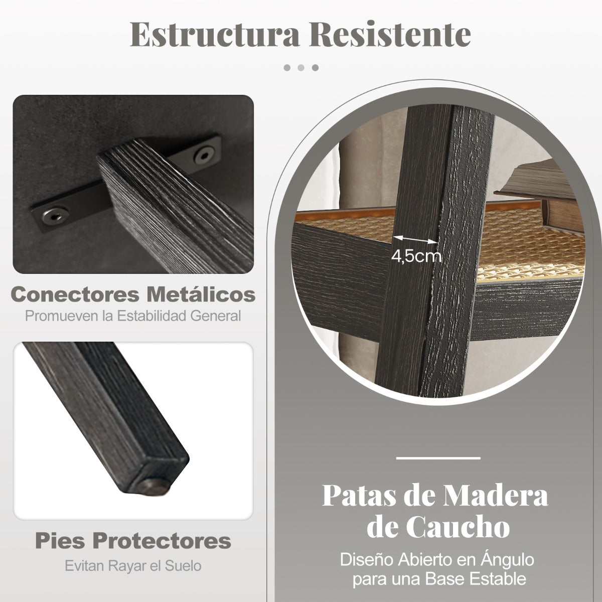Mesa de Centro Retangular com 2 Níveis e Estante em Ráfia com Pés em Madeira de Seringueira 100 x 55 x 44,5 cm Cinzento Escuro — foto 4