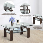 Mesa de Centro Retangular com Tampo em Vidro e Estrutura Metálica 99,5 x 59,5 x 44,5 cm castanha — foto 6