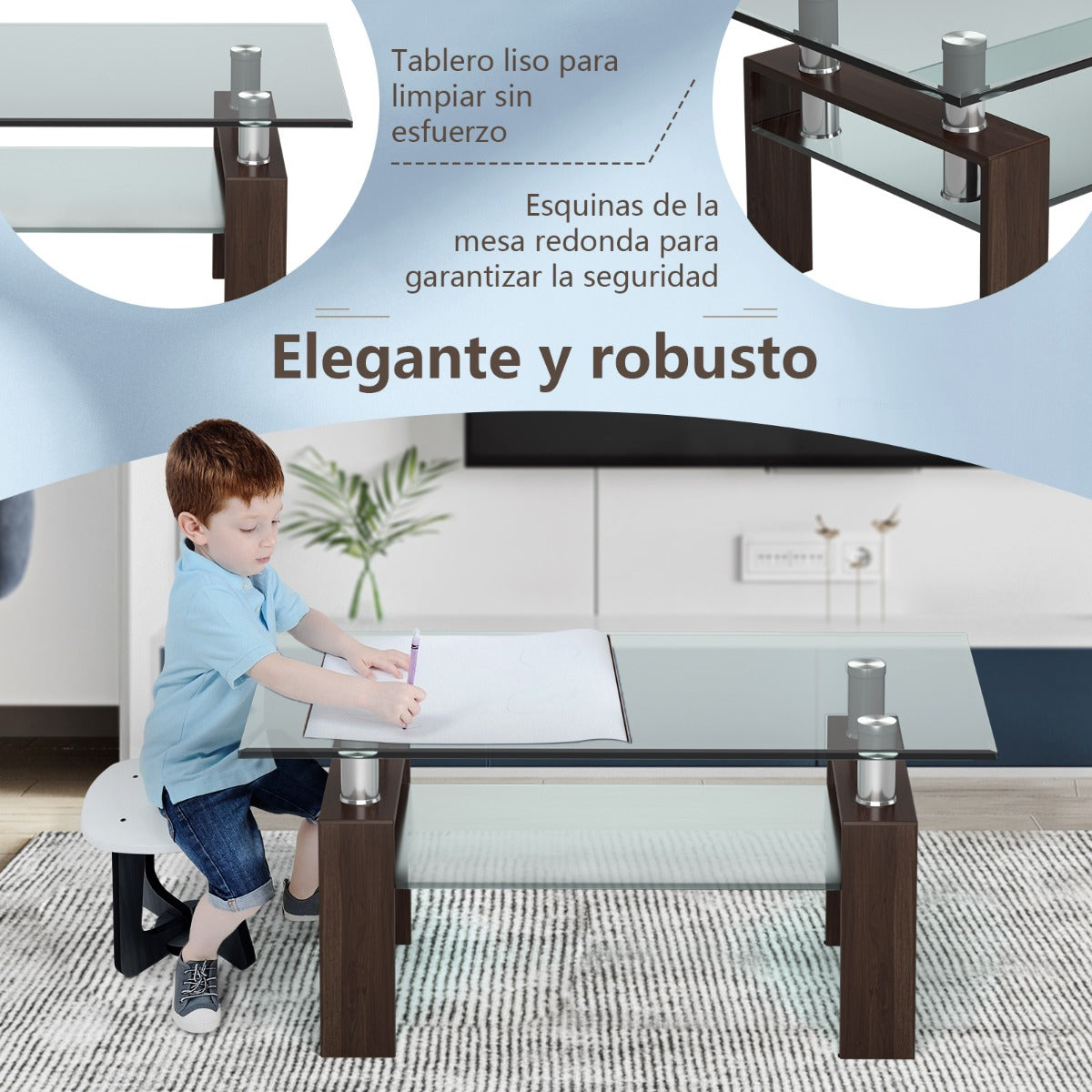 Mesa de Centro Retangular com Tampo em Vidro e Estrutura Metálica 99,5 x 59,5 x 44,5 cm castanha — foto 7