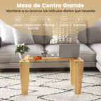 Mesa de Centro Retangular com Tampo em Vidro Temperado e Pés em Madeira de Borracha Natural 100 cm — foto 8