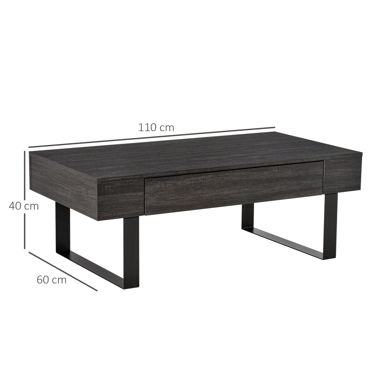 Mesa de Centro Retangular Mesa Auxiliar com Gaveta e Pés Elevados de Metal de Estilo Moderno para Sala de Estar Escritório 110x60x40cm Cinza Escuro — foto 3