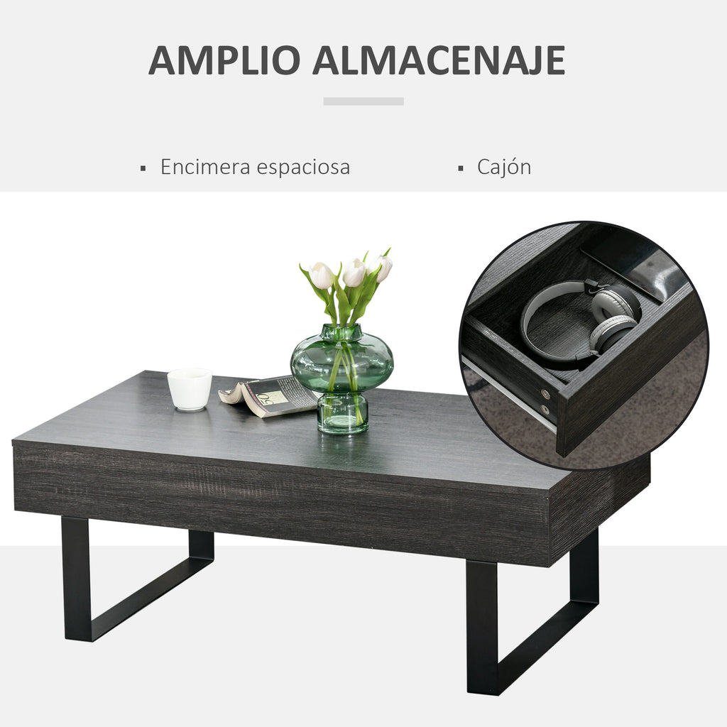 Mesa de Centro Retangular Mesa Auxiliar com Gaveta e Pés Elevados de Metal de Estilo Moderno para Sala de Estar Escritório 110x60x40cm Cinza Escuro — foto 4