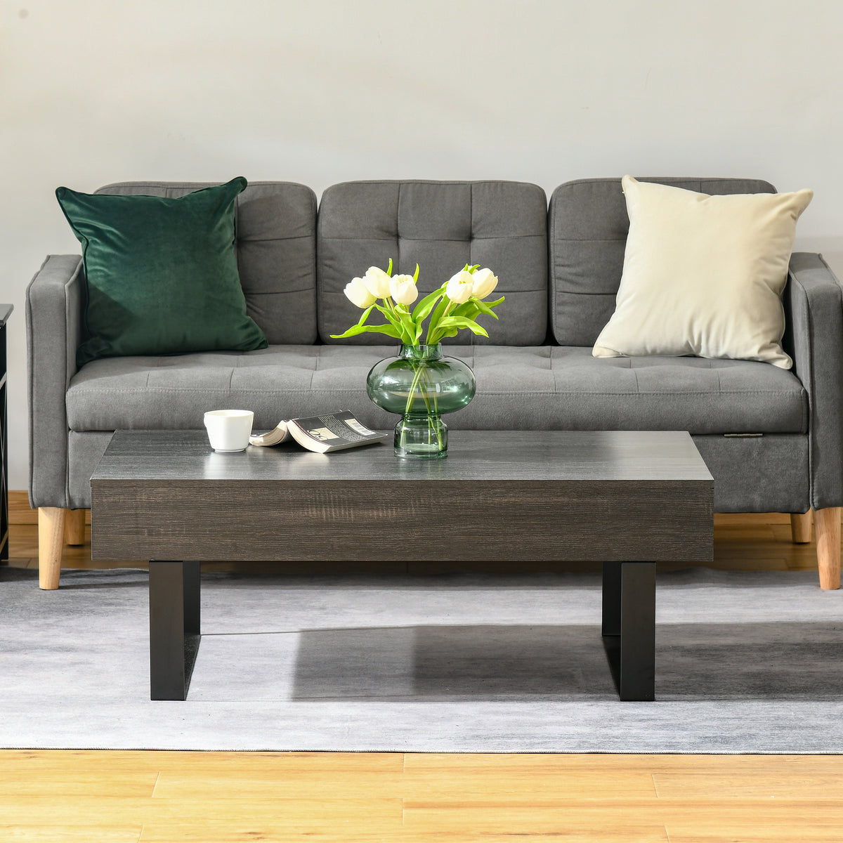 Mesa de Centro Retangular Mesa Auxiliar com Gaveta e Pés Elevados de Metal de Estilo Moderno para Sala de Estar Escritório 110x60x40cm Cinza Escuro — foto 7