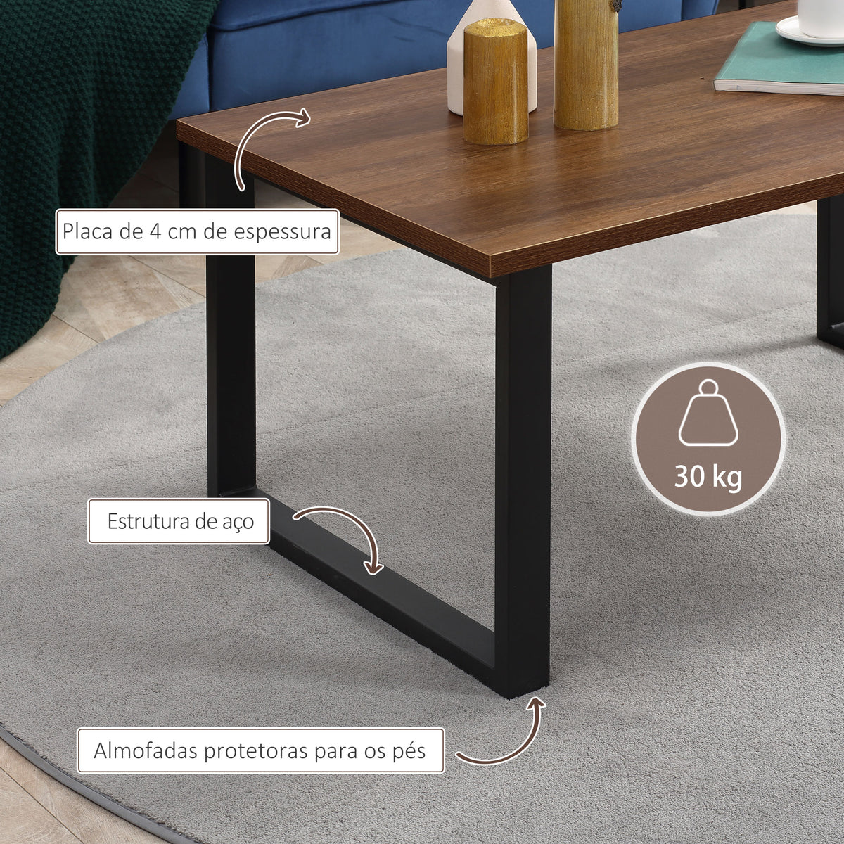 Mesa de Centro Retangular Mesa de Centro Estilo Industrial com Bancada de Madeira e Estrutura de Aço para Escritório Estúdio 100x60x50cm Madeira e Preto — foto 6