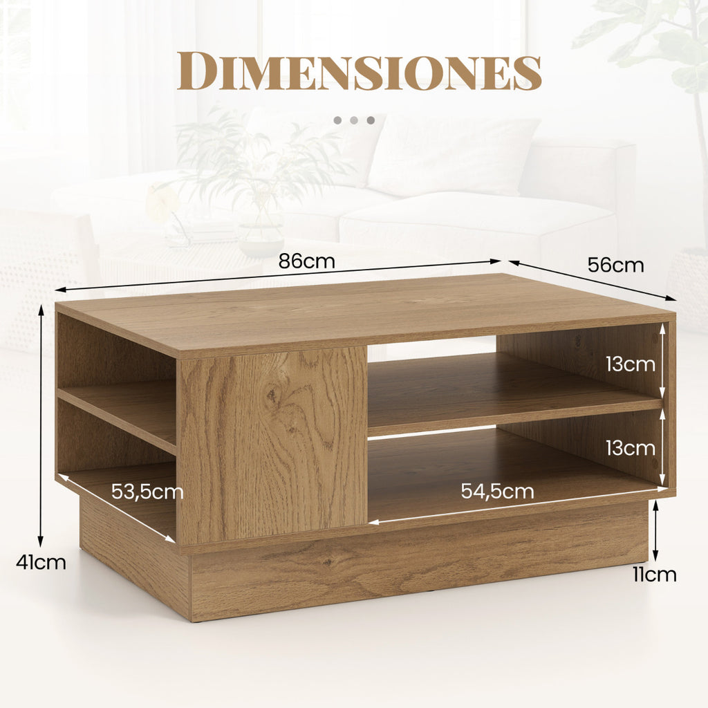 Mesa de Centro Retangular Moderna com 2 Estantes Abertas | 86x56x41 cm — foto 3