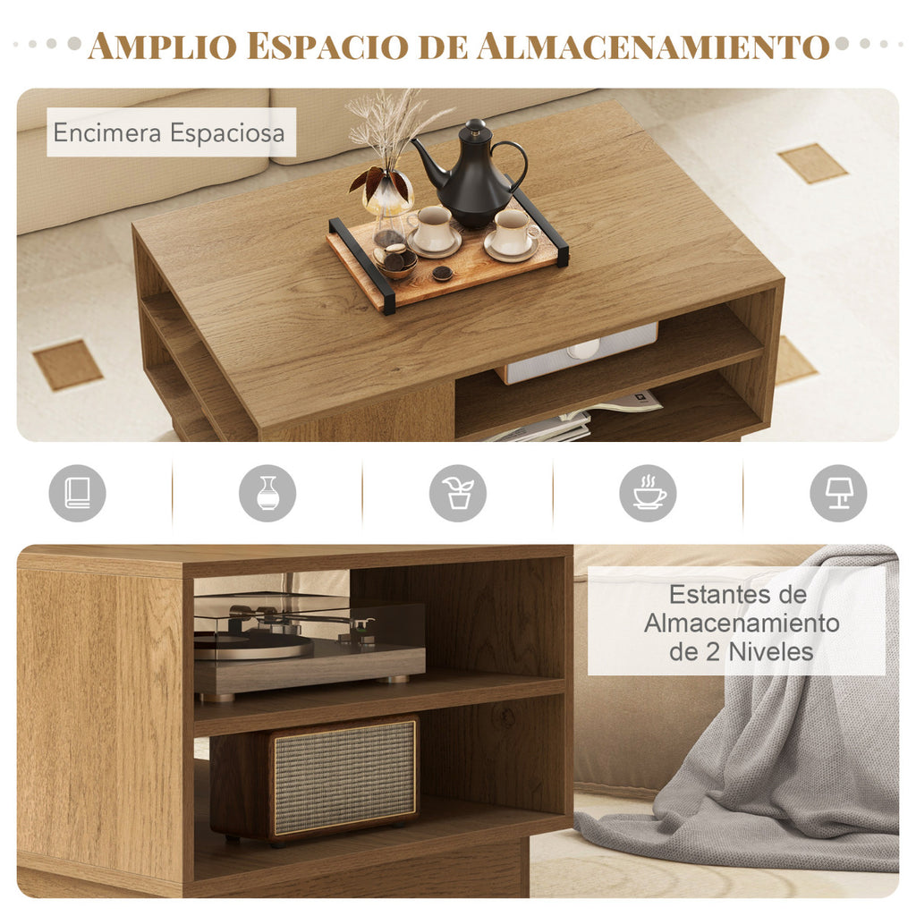 Mesa de Centro Retangular Moderna com 2 Estantes Abertas | 86x56x41 cm — foto 6