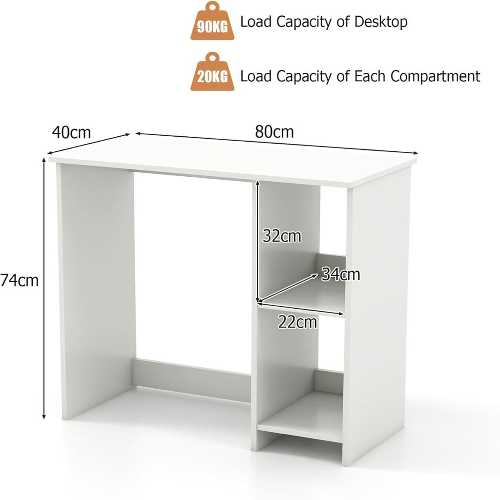 Mesa de Computador Compacta com 2 Prateleiras Design Moderno 80 x 40 cm Branco — foto 3