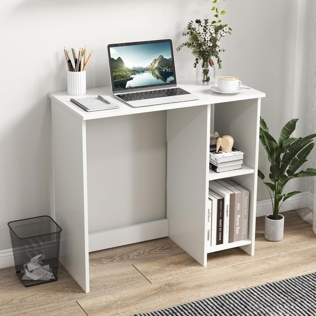 Mesa de Computador Compacta com 2 Prateleiras Design Moderno 80 x 40 cm Branco — foto 4
