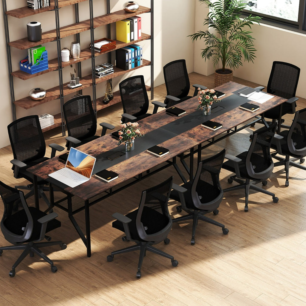 Mesa de Conferência Rectangular 6-8 Pessoas com Prateleira de Malha e Passacabos — foto 5