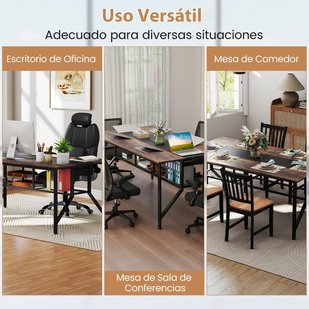 Mesa de Conferência Rectangular 6-8 Pessoas com Prateleira de Malha e Passacabos — foto 8