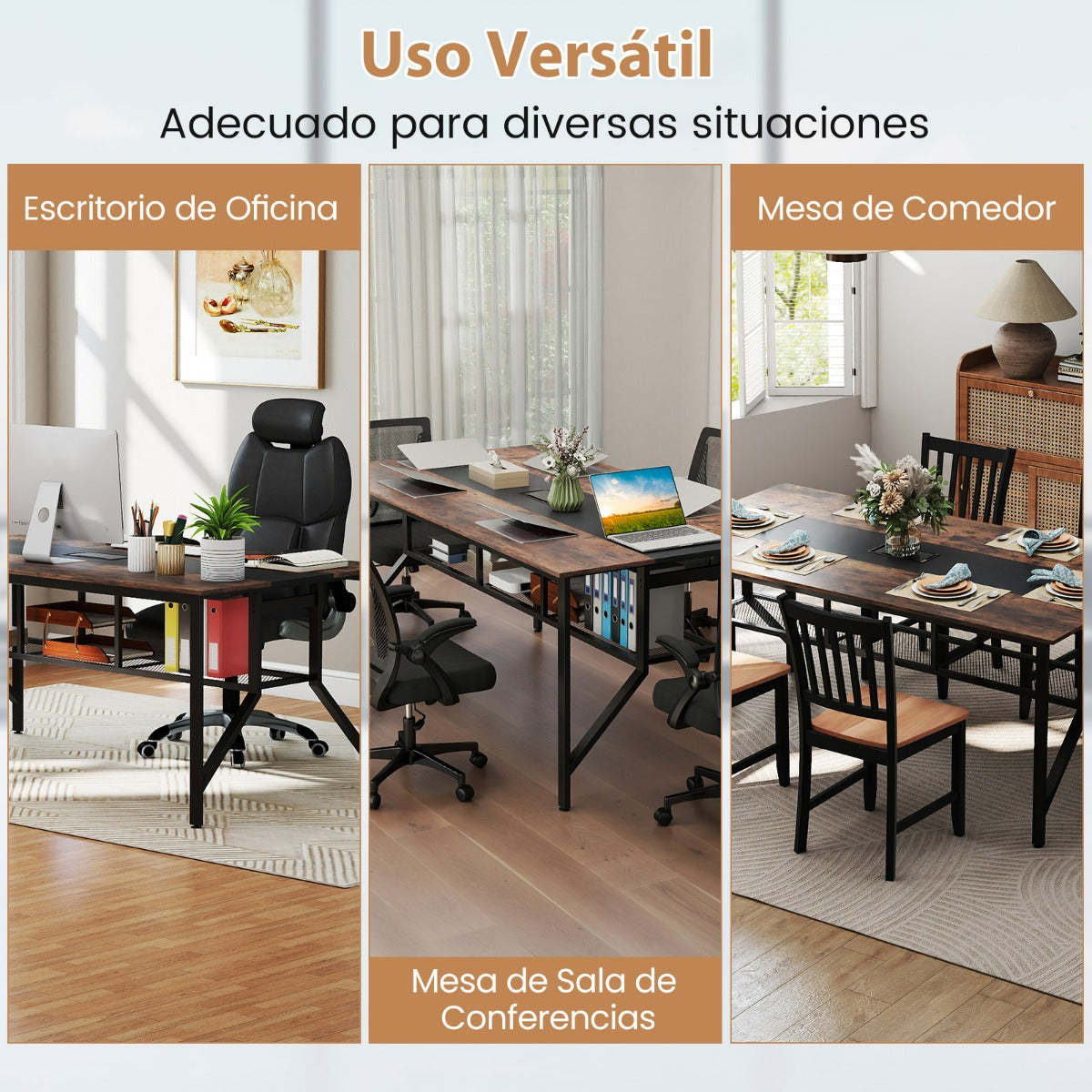 Mesa de Conferência Rectangular 6-8 Pessoas com Prateleira de Malha e Passacabos — foto 8