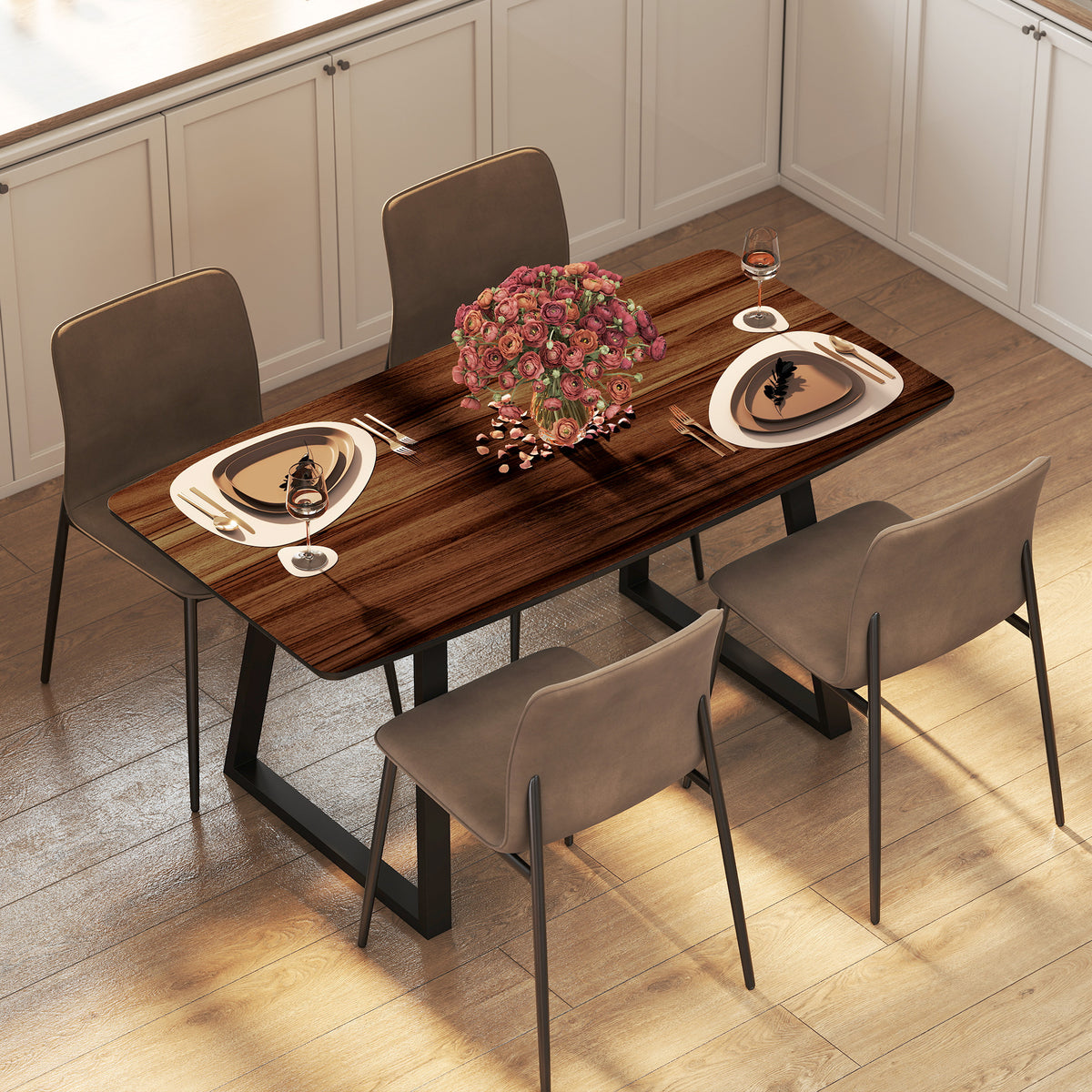 Mesa de Jantar Extensível Mesa de Cozinha Retangular com Efeito de Madeira para 4-6 Pessoas com Estrutura de Aço e Painéis Ocultos para Sala de Jantar 120-160x80x76cm Marrom e Preto — foto 2