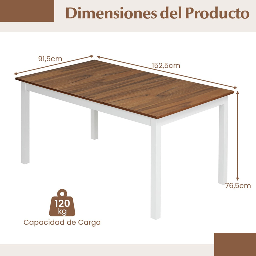 Mesa de Jantar Rectangular 4-6 Pessoas Pernas Madeira Maciça Estilo Quinta — foto 3