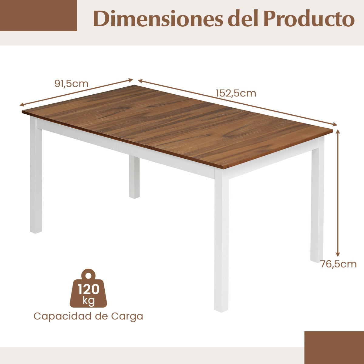 Mesa de Jantar Rectangular 4-6 Pessoas Pernas Madeira Maciça Estilo Quinta — foto 3