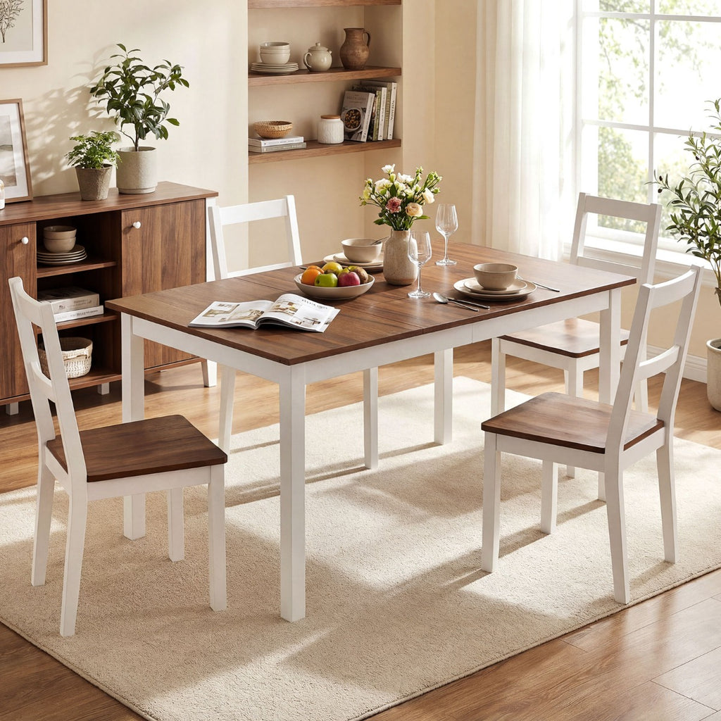 Mesa de Jantar Rectangular 4-6 Pessoas Pernas Madeira Maciça Estilo Quinta — foto 4