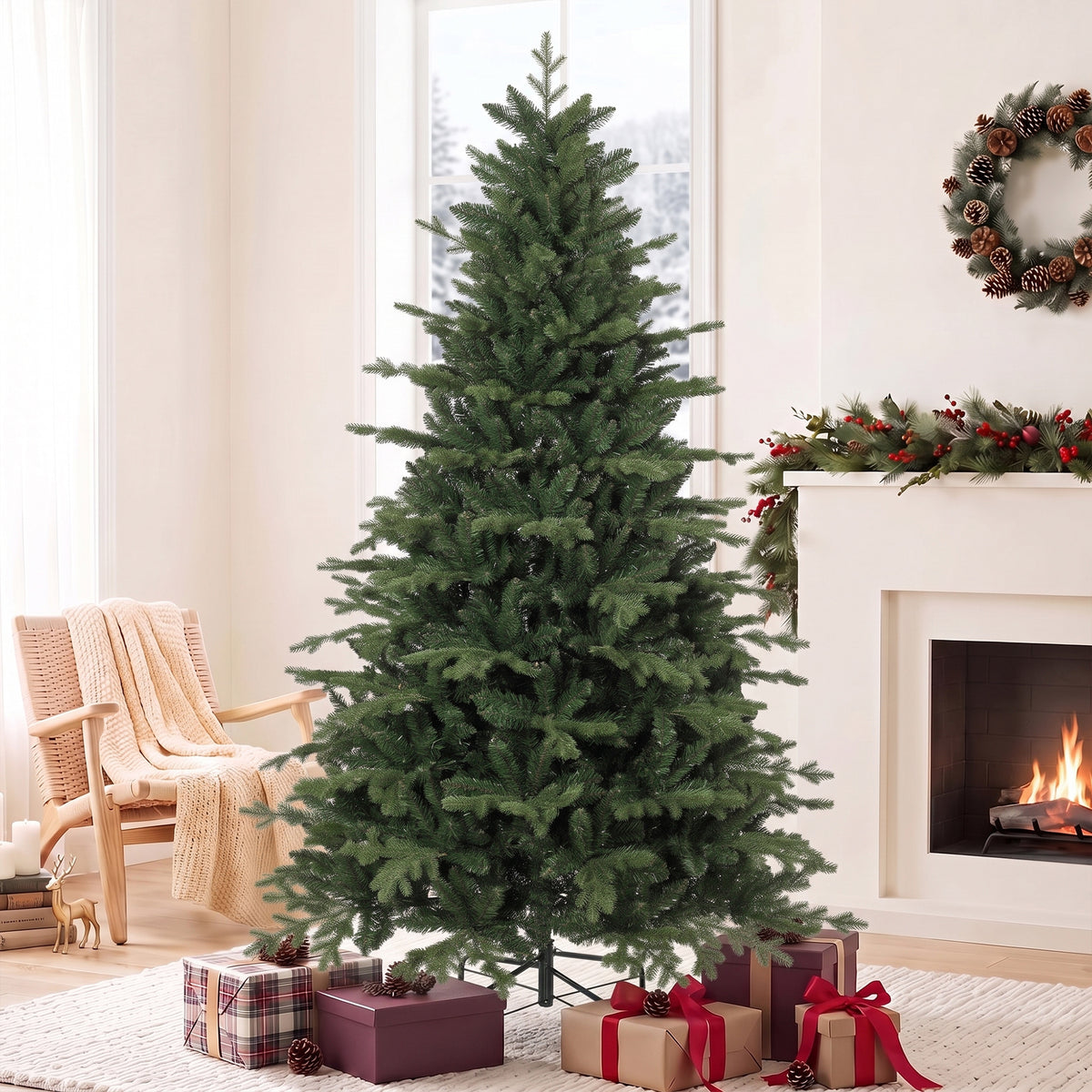 Árvore de Natal artificial 210 cm com 2080 Ramos Realistas Design Amplo e Ramos Articulados Verde — imagem 3