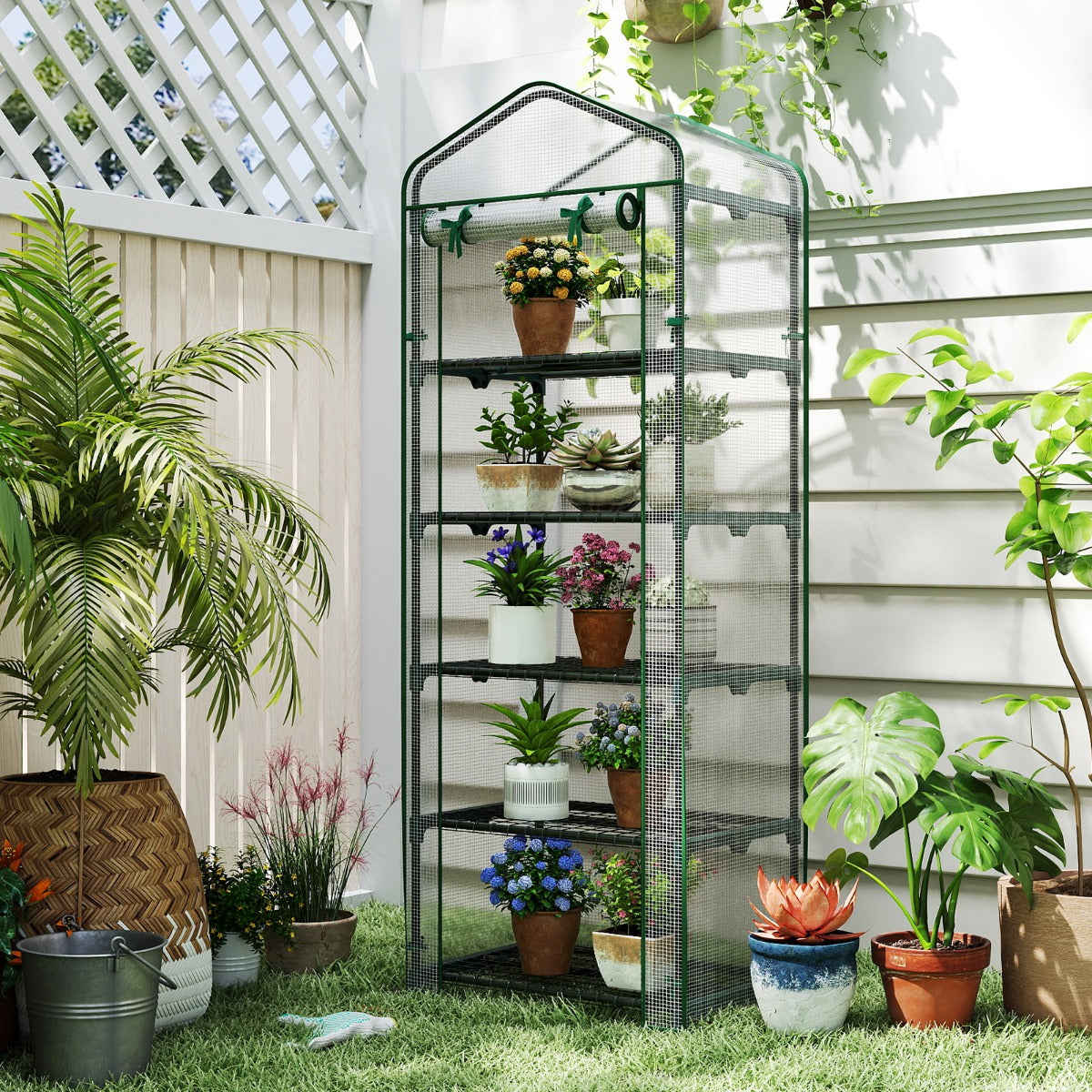 Mini estufa para interior e exterior com 5 prateleiras e cobertura em PE 69 x 48 x 190 cm — foto 1