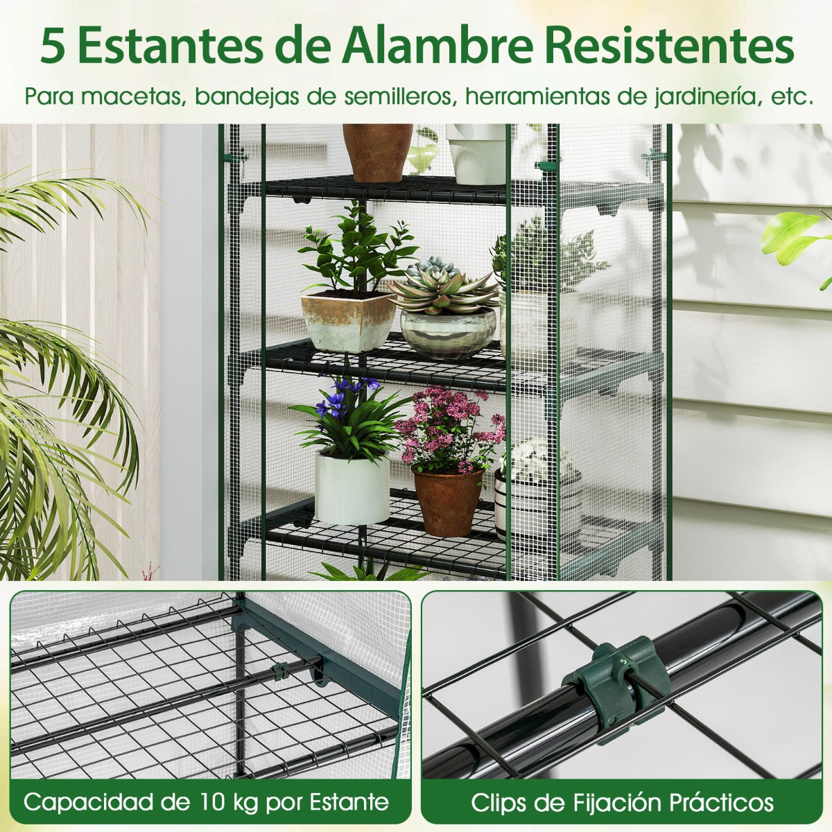 Mini estufa para interior e exterior com 5 prateleiras e cobertura em PE 69 x 48 x 190 cm — foto 8