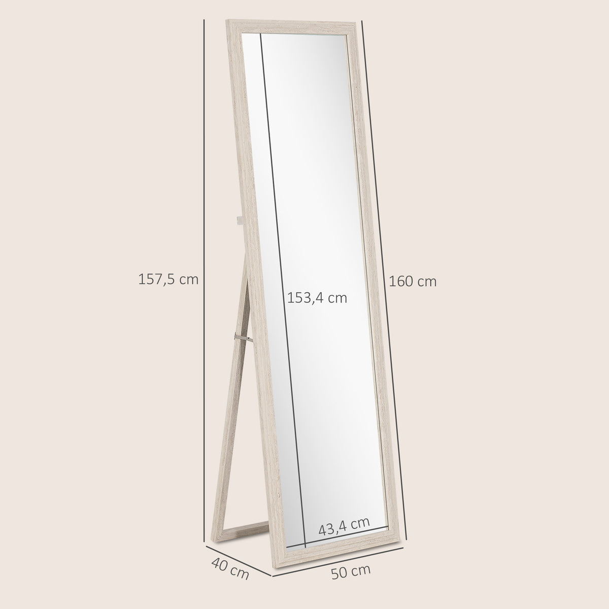 Espelho de corpo inteiro 160 x 50 cm, uso versátil, design retangular com moldura, branco — foto 2